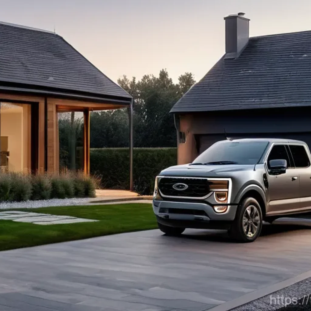 포드 F 150 라이트닝의 충전 시간 - **Prompt:** A serene and modern scene in a French suburban setting during the golden hour. A new For...