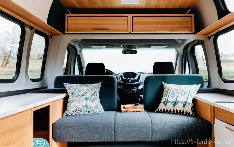 포드 트랜짓의 캠핑 액세서리 추천 - Image Prompt 1: Cozy and Organized Van Interior** 포드 트랜짓의 캠핑 액세서리 추천 - Image Prompt 1: Cozy and Organized Van Interior**