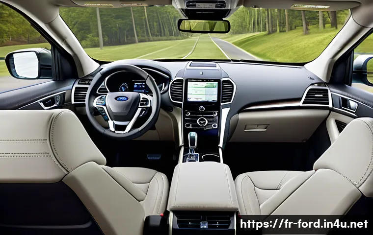 포드 익스플로러와 쉐보레 트래버스 비교 - A luxurious modern SUV interior showcasing the Ford Explorer’s elegant cabin with high-quality mater...
